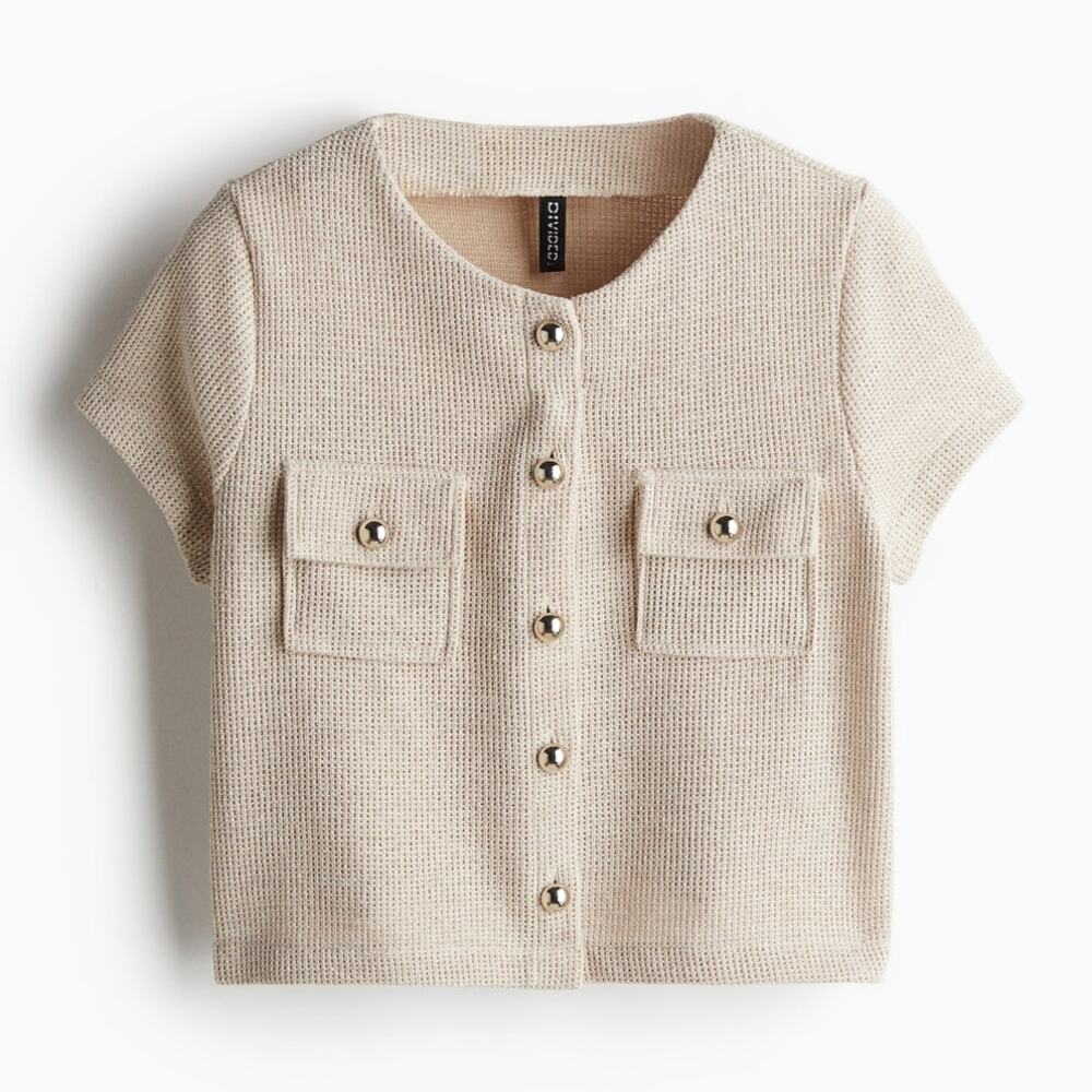 H&M Beige Waffled Jersey Top Size Small